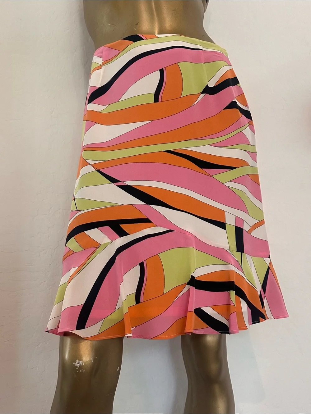 Y2K Talbots pure silk mod swirl psychedelic print flounce hem Petites size 4